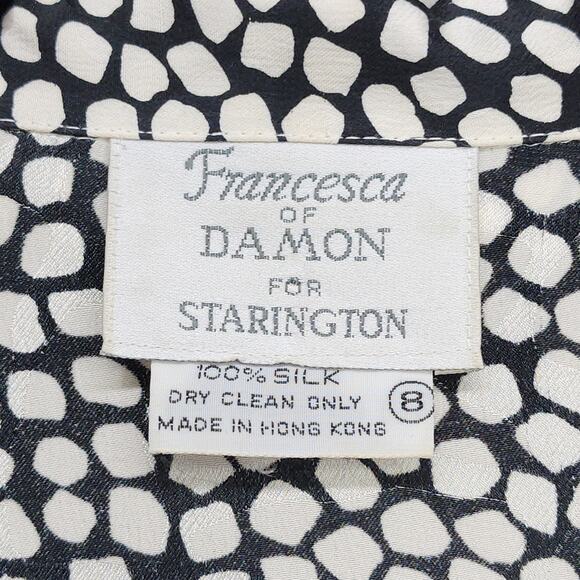 Vintage 80s Francesca of Damon Skirt Set Size 8 Black White Silk Peplum Pencil - Picture 5 of 16